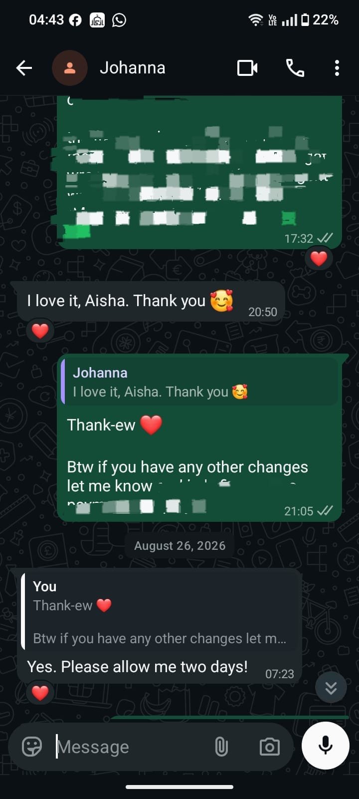 WhatsApp chat review from Johanna Beras