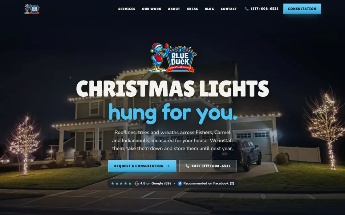 Blue Duck Christmas Lights website built by KRWAAH