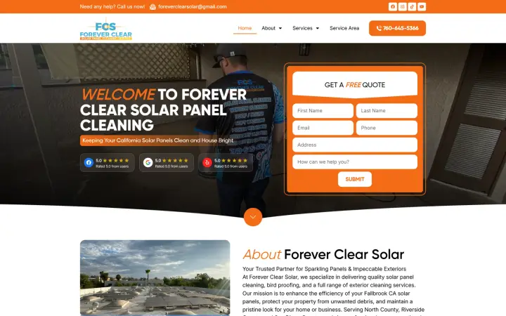Forever Clear Solar website homepage built by KRWAAH