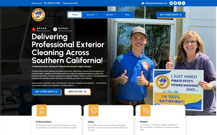 Pirate Pete's Power Washing website homepage built by KRWAAH