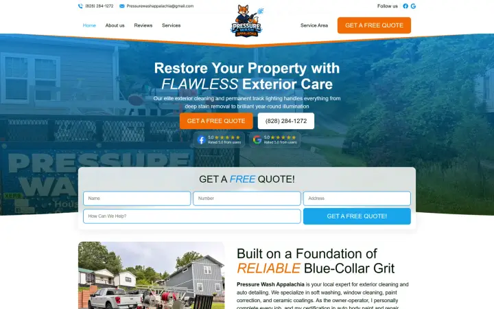 Pressure Wash Appalachia website homepage built by KRWAAH