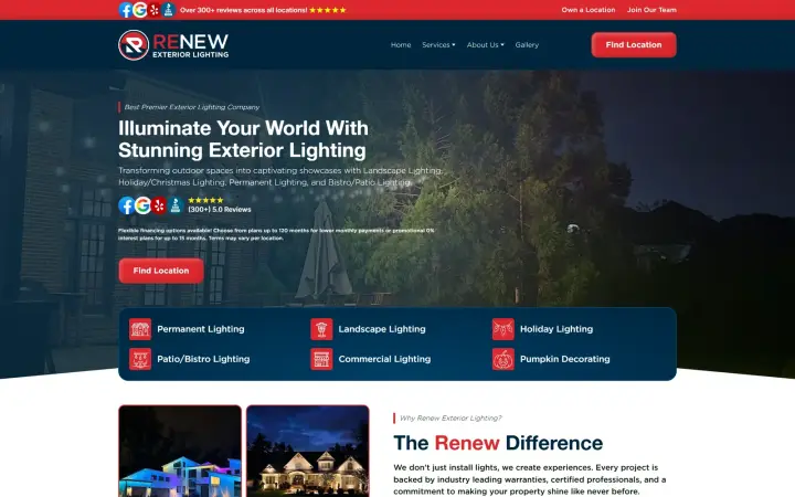 Renew Exterior Lighting website homepage built by KRWAAH