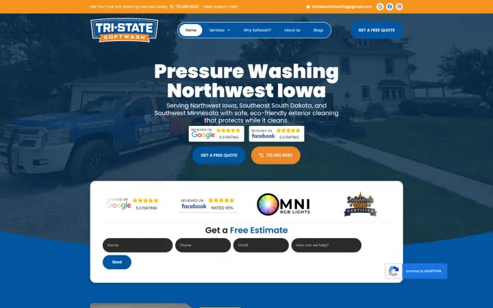 Tri-State Soft Washing website homepage built by KRWAAH